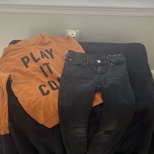 H&M Tan Sweater and Black Jeans